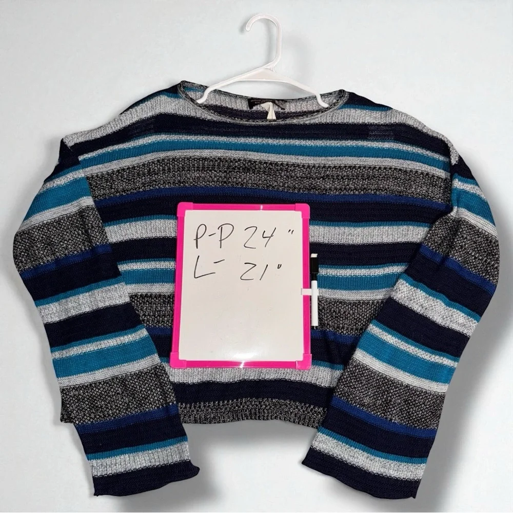 Alley & Gabby 212NY Y2K Vintage Sweater Blue Striped Cropped Bell Sleeves Size L